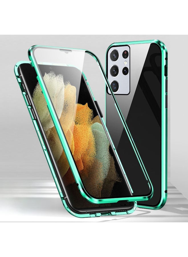Applicable To Samsung S23u/s22 Double-sided Glass Magnetic King A33/72/24 Ultra-thin Magnetic Phone Case N20u-Color:Green-Applicable Model:Samsung A52/a52s
