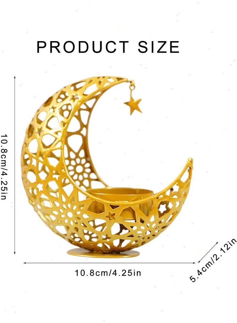 Yoawllty Ramadan Decor, Candle Holder Gold Moon Lantern, Eid Mabarak Decorative Tea Light Candlestick, Islamic Table Centerpiece for Home Party Wedding Gift 11x11cm - Image 4