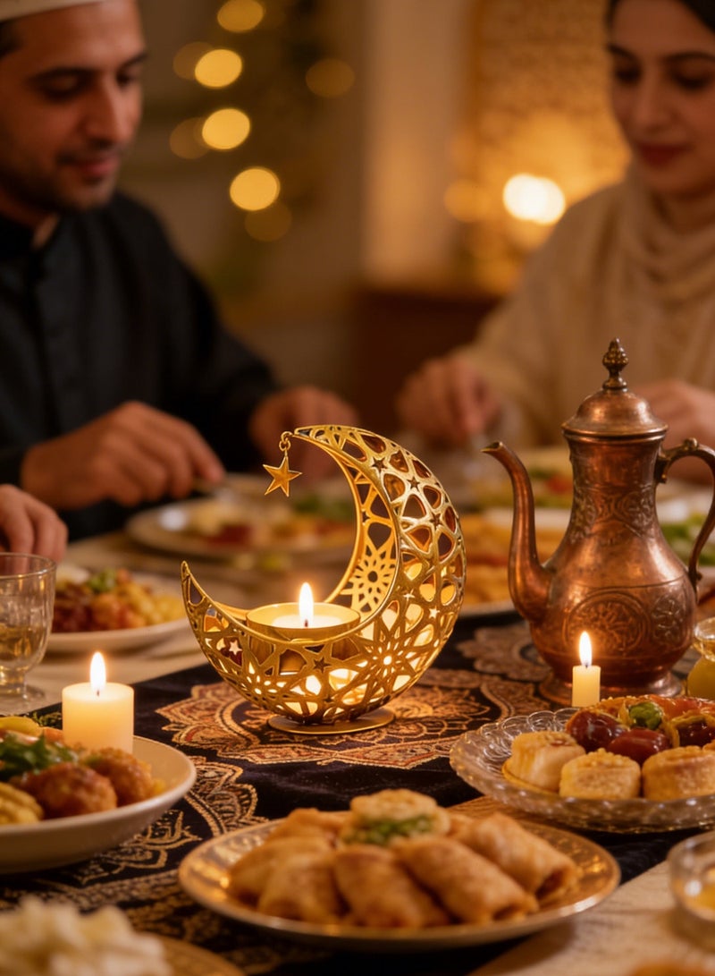 Yoawllty Ramadan Decor, Candle Holder Gold Moon Lantern, Eid Mabarak Decorative Tea Light Candlestick, Islamic Table Centerpiece for Home Party Wedding Gift 11x11cm - Image 5