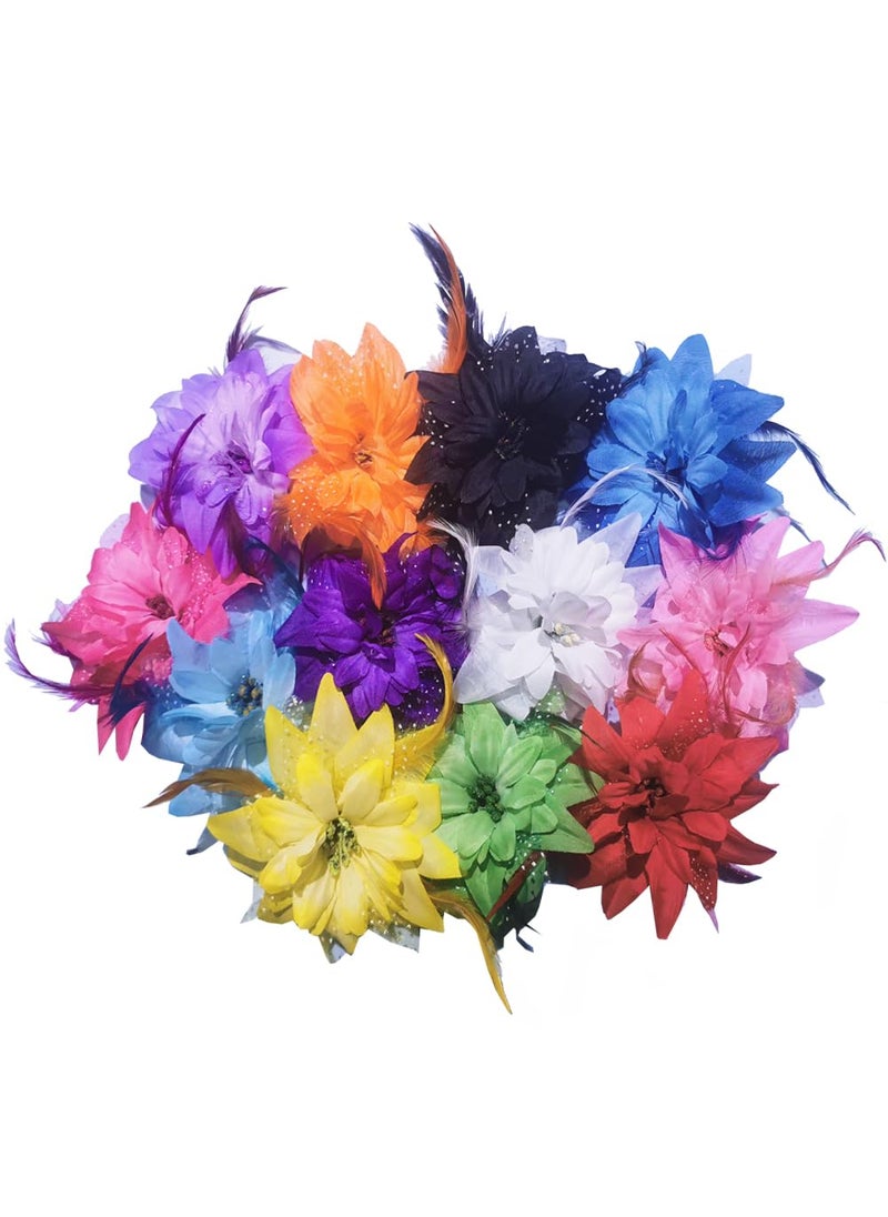 Backgarden 12pcs Multicolor Women Flower Feather Hair Clips for Prom Dance Performance Wedding Tea Party Accessory 