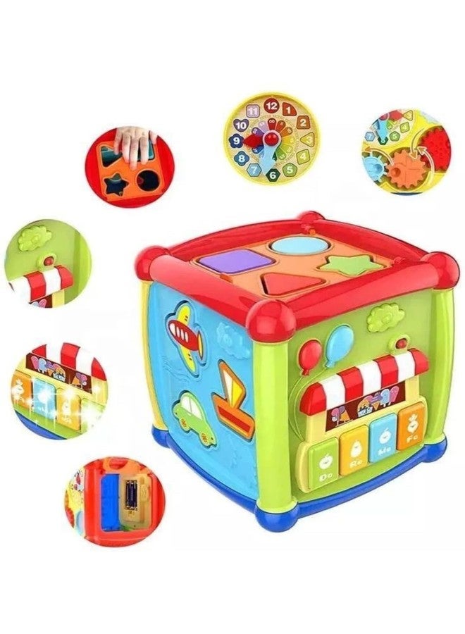 Toyshimmer 6 Sided Musical Geometric Cube Toy Blocks Math Montessori Clock for 18+M Children Early Education Toys Flashing Sounding Toy Including Blocks, Clock, Gears, Music Panel with Keyboard - Image 3