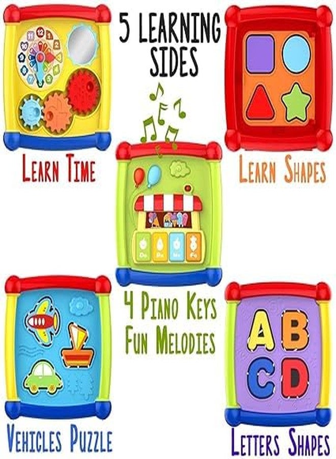 Toyshimmer 6 Sided Musical Geometric Cube Toy Blocks Math Montessori Clock for 18+M Children Early Education Toys Flashing Sounding Toy Including Blocks, Clock, Gears, Music Panel with Keyboard - Image 4