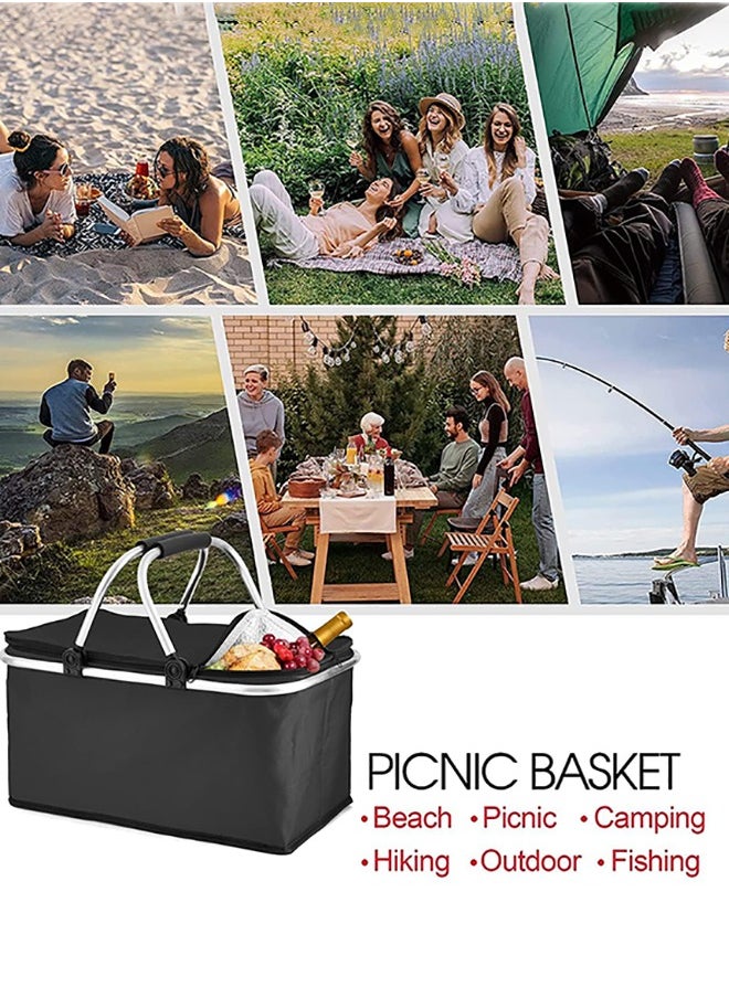 Garlo Insulated Large Picnic Basket 35L- Strong Aluminum Frame Waterproof Lining Design for Easy Storage - Take it Camping, Picnicking, Lake Trips or Family Vacations - Keeps Food Cold -DHBlack  - Image 5
