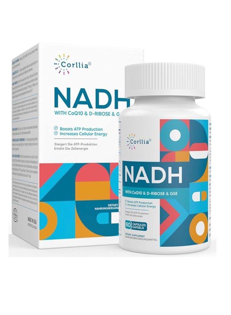 NADH 50mg + CoQ10 200mg + D-Ribose 150mg 60 Veggie Capsules