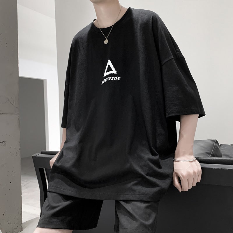 Short-Sleeved T-Shirt Men'S Instagram Popular Brand Loose Hong Kong Style Seven-Sleeved Top All-Match Handsome Trendy T-Shirt - Image 5