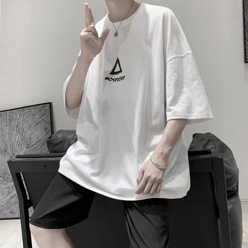 Short-Sleeved T-Shirt Men'S Instagram Popular Brand Loose Hong Kong Style Seven-Sleeved Top All-Match Handsome Trendy T-Shirt - Image 4