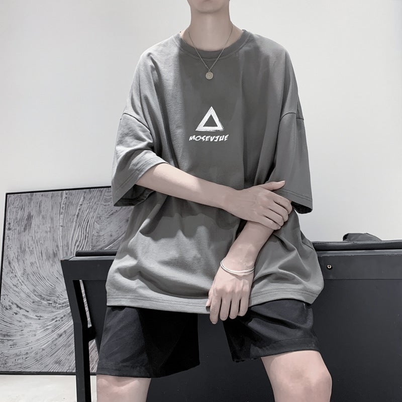 Short-Sleeved T-Shirt Men'S Instagram Popular Brand Loose Hong Kong Style Seven-Sleeved Top All-Match Handsome Trendy T-Shirt - Image 3