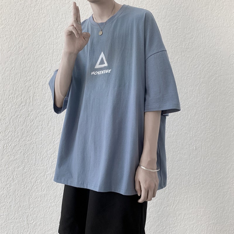 Short-Sleeved T-Shirt Men'S Instagram Popular Brand Loose Hong Kong Style Seven-Sleeved Top All-Match Handsome Trendy T-Shirt - Image 2