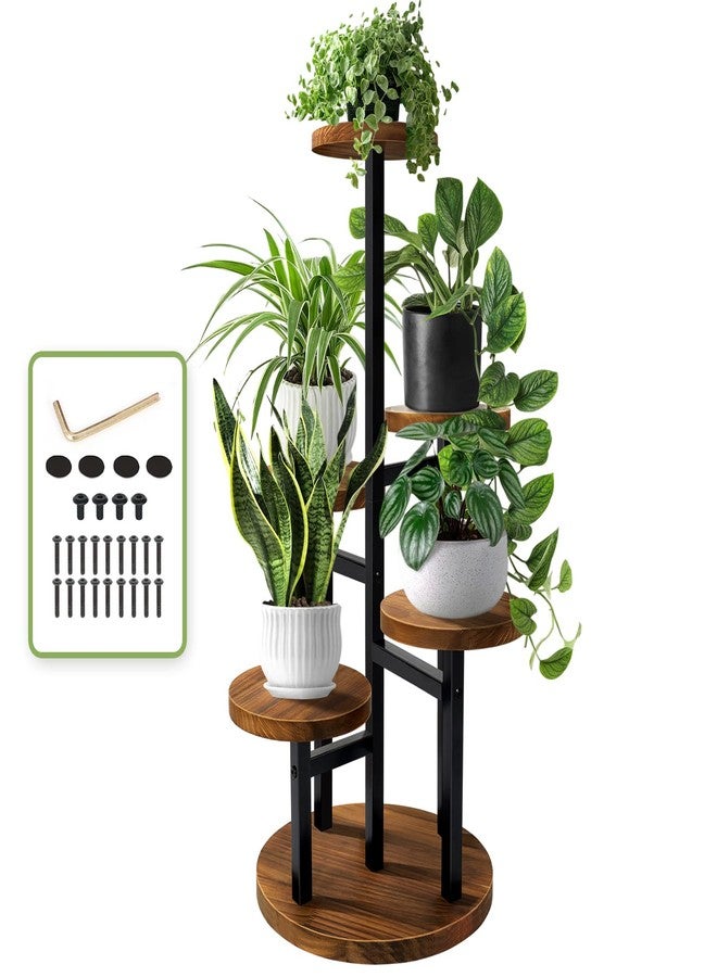 AUGOSTA 5 Tier Plant Stand, Tall Metal Wood Shelf Holder for Indoor Plants, Outdoor Garden Plant Display Rack Flower Pot Stand for Corner Living Room Balcony Garden Patio - Image 1