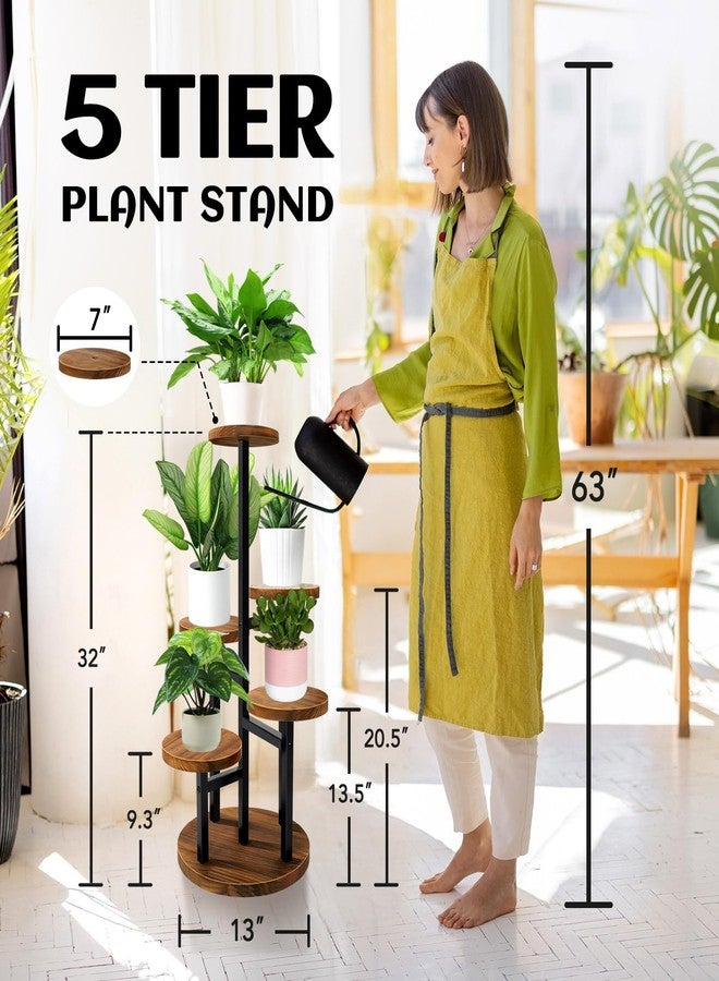 AUGOSTA 5 Tier Plant Stand, Tall Metal Wood Shelf Holder for Indoor Plants, Outdoor Garden Plant Display Rack Flower Pot Stand for Corner Living Room Balcony Garden Patio - Image 2