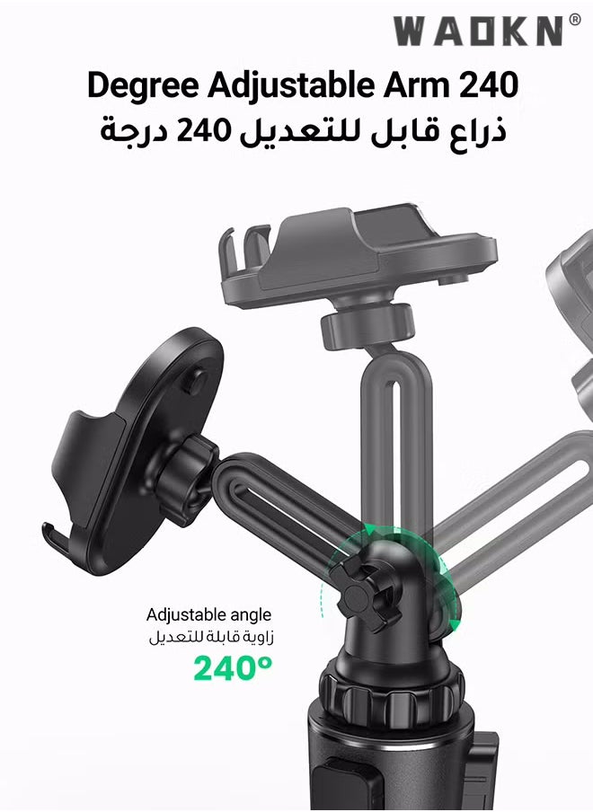دبليو أيه أو كي أن حامل هاتف السيارة لكأس السيارة قابل للتعديل كأس سيارة حامل الهاتف حامل هاتف قابل للتدوير حامل هاتف مثبت على حامل هاتف iPhone للسيارة متوافق مع سلسلة iPhone 15/14/13 Galaxy S24 S23 Z Flip 5 أسود  - Image 2