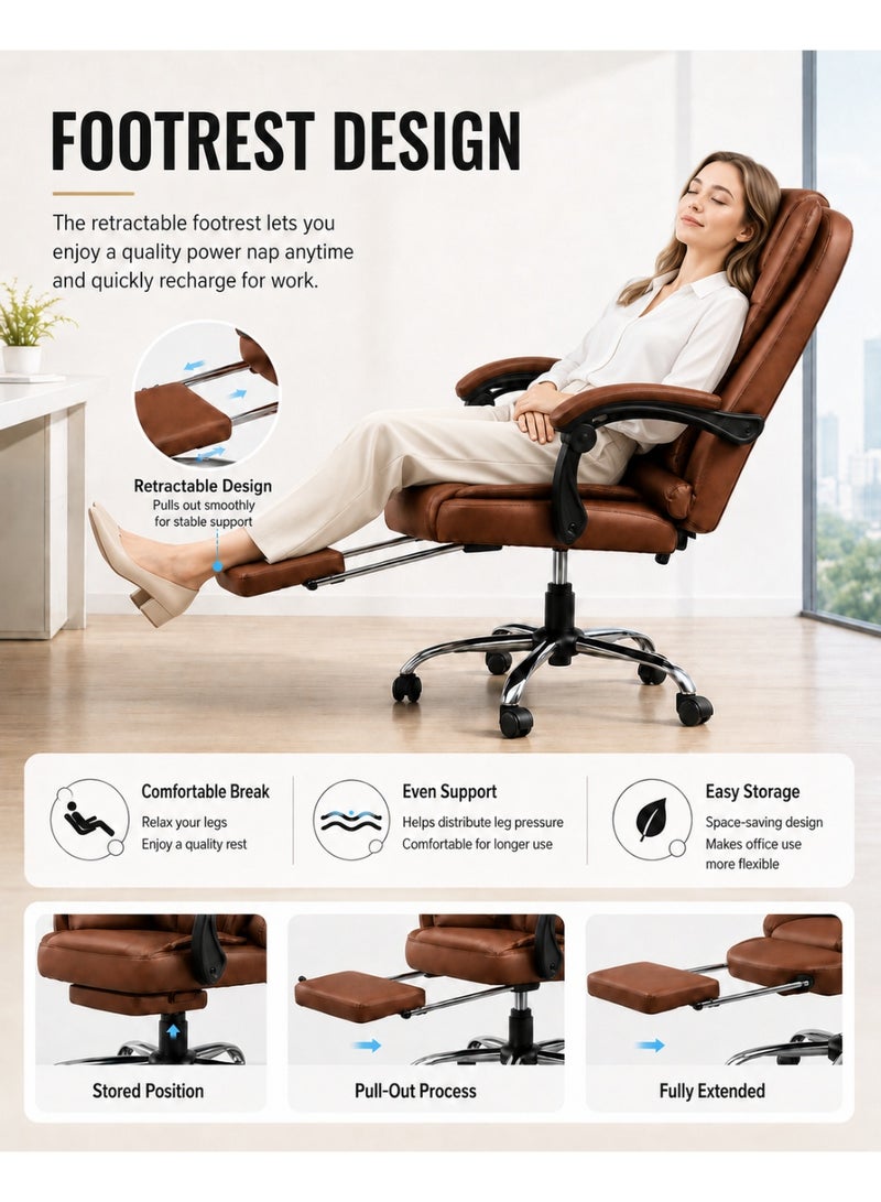 FUOE Executive Ergonomic Cloud Office Chair Cat-Scratch-Resistant Leather Reclining Desk Computer Swivel Silent Wheel Adjustable Height High-Back Big Gaming Chair - Image 3