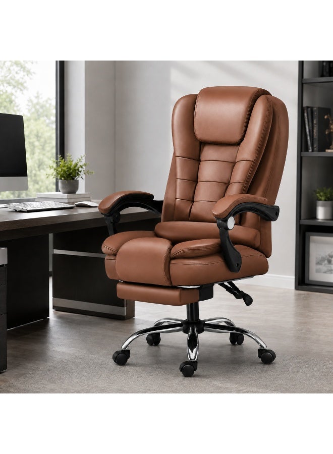 FUOE Executive Ergonomic Cloud Office Chair Cat-Scratch-Resistant Leather Reclining Desk Computer Swivel Silent Wheel Adjustable Height High-Back Big Gaming Chair - Image 2