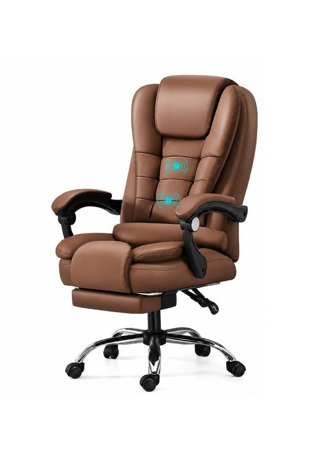 FUOE Executive Ergonomic Cloud Office Chair Cat-Scratch-Resistant Leather Reclining Desk Computer Swivel Silent Wheel Adjustable Height High-Back Big Gaming Chair - Image 1