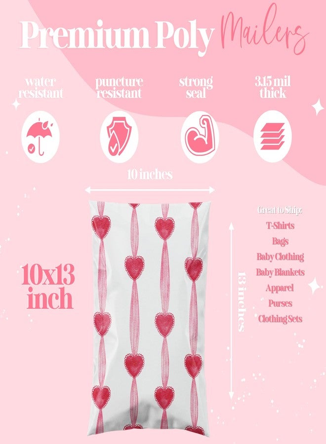 Pretty Package Store 10x13 Designer Poly Mailer 100 Pack Heavy Duty Waterproof Self Seal Shipping Bags for Small Business Large Mailing Envelopes Bulk Tear Resistant Packaging Red Valentine Heart - Image 2
