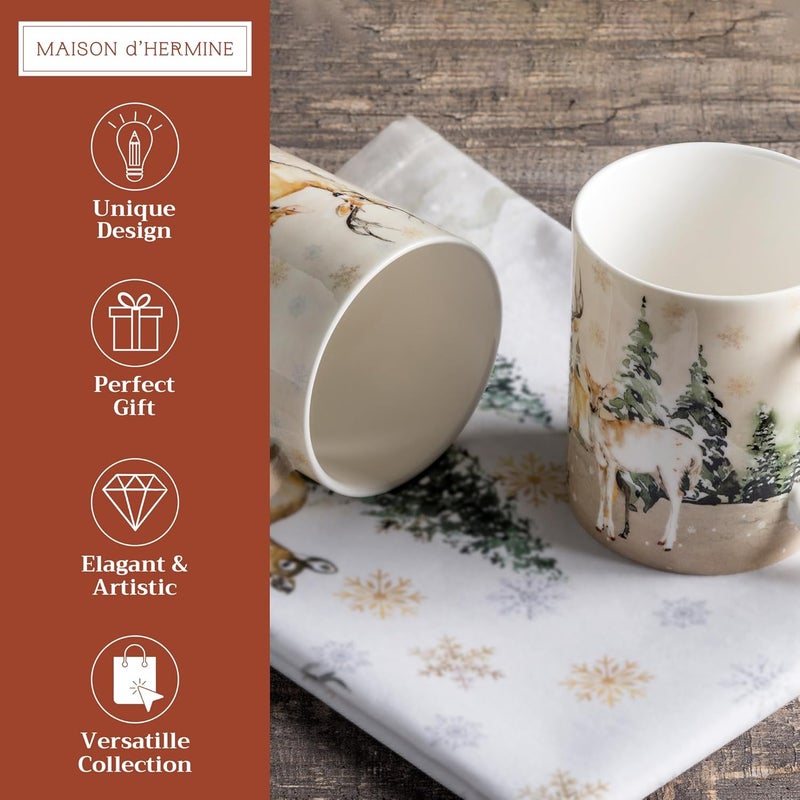 Maison d' Hermine Maison d Hermine Coffee Mug with Handles Fine Bone China Mugs Pack of Two Tea Cups for Hot Beverages Cappuccino Latte Home Restaurant Office Perfect for Gift Deer In The Woods 15 Ounce - Image 2