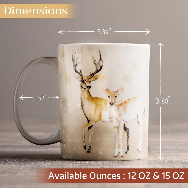 Maison d' Hermine Maison d Hermine Coffee Mug with Handles Fine Bone China Mugs Pack of Two Tea Cups for Hot Beverages Cappuccino Latte Home Restaurant Office Perfect for Gift Deer In The Woods 15 Ounce - Image 4