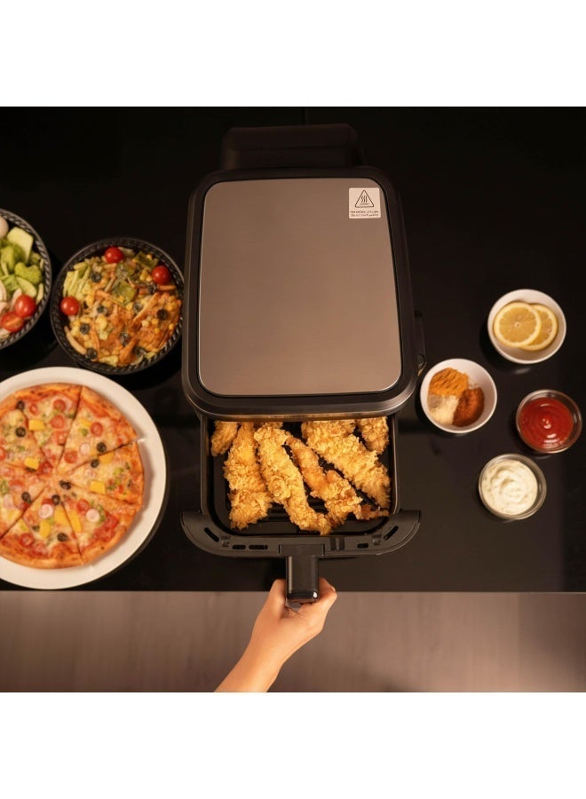 بورودو قلاية هوائية دبل ستاك 2800 واط، سعة 11 لتر مع لوحة لمس قابلة للطي و 12 إعداد مسبق مع سلة قابلة للغسل في غسالة الصحون – حجم عائلي، قلاية هوائية للطهي الصحي، وجبات الحمية، وجبات الرياضة - Image 5