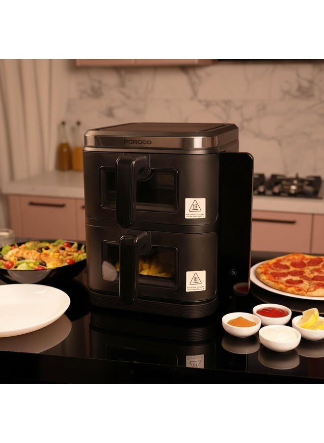 بورودو قلاية هوائية دبل ستاك 2800 واط، سعة 11 لتر مع لوحة لمس قابلة للطي و 12 إعداد مسبق مع سلة قابلة للغسل في غسالة الصحون – حجم عائلي، قلاية هوائية للطهي الصحي، وجبات الحمية، وجبات الرياضة - Image 4