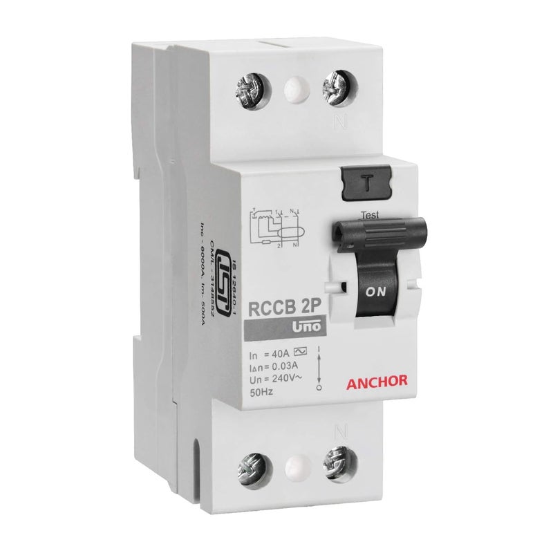 Anchor by Panasonic UNO Series RCCB 40 AMP 100mA Four Pole Residual Current Circuit Breaker White 98208