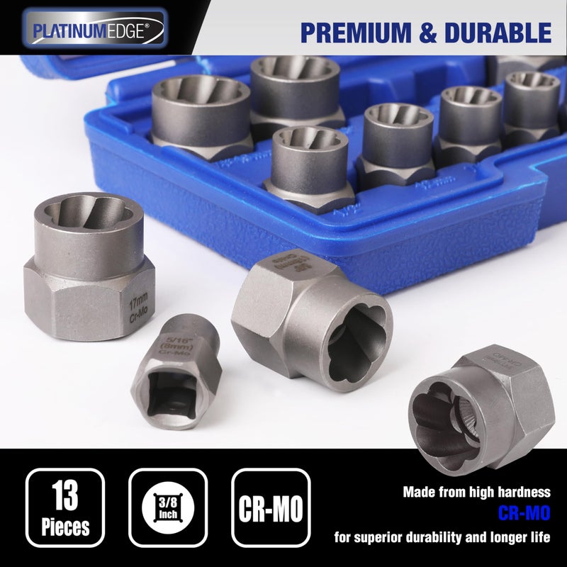 PLATINUMEDGE 13 Pieces Impact Bolt & Nut Remover Set, Stripped Bolt Extractor Set, Cr-Mo Extraction Tool Set with Solid Storage Case, Easy Out Rusted Rounded Damaged Nuts and Bolts - Image 3