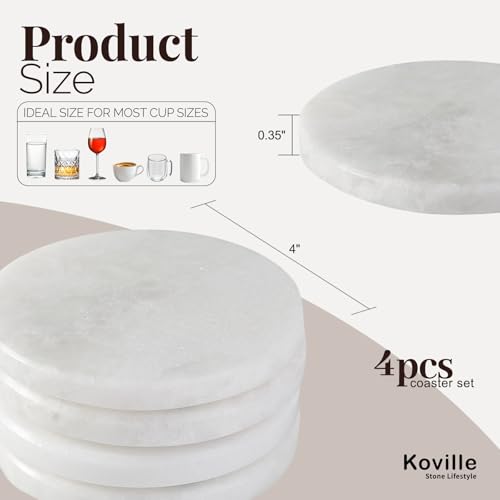 Koville Marble Coaster Set of 4 Round White Coasters 4 Cup Coasters for Drinks Heat Resistant Coaster for Coffee Table Home Office Bar DecorNamib Fantasy - Image 3