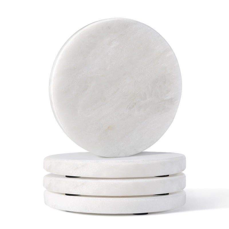 Koville Marble Coaster Set of 4 Round White Coasters 4 Cup Coasters for Drinks Heat Resistant Coaster for Coffee Table Home Office Bar DecorNamib Fantasy - Image 2