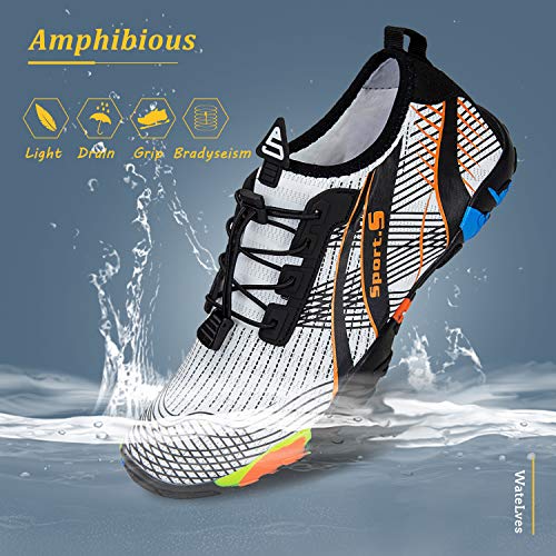 WateLves Water Shoes Mens Womens Beach Swim Shoes Quick-Dry Aqua Socks Pool Shoes for Surf Yoga Water Aerobics (C/White/Orange, 41) - Image 2