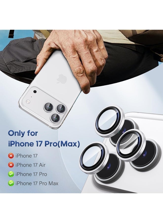 X-level Camera Protective Film Compatible With Iphone 17 Pro Max/17 Pro, Metal Aluminum Alloy Tempered Glass Protective Cover, Scratch Resistant HD Clarity Ultra-Thin 9H Tempered Glass, Independent Metal Lens, Protective Case Friendly, Silver Titanium Metal - Image 4