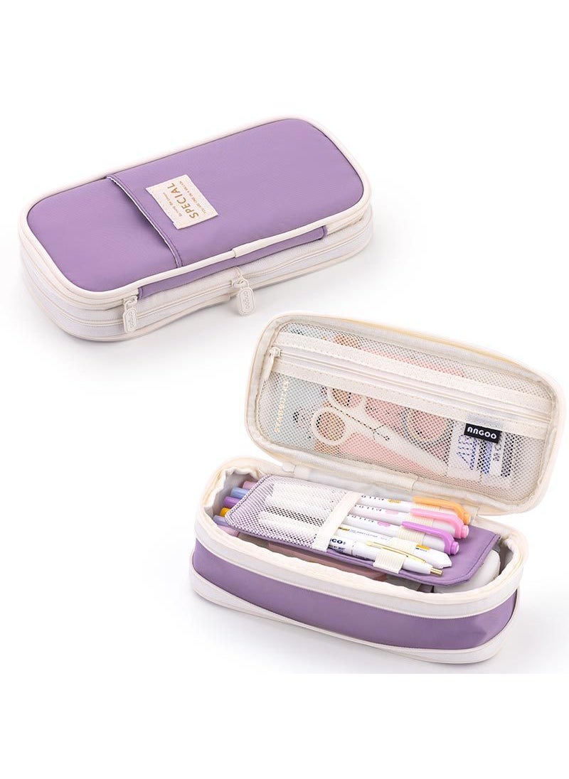 Generic - Macaron Color Splicing Large Capacity Pencil Case 603 purple - Image 1