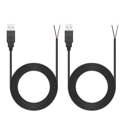 Maixbomr 6FT USB A Male Plug 2 Pin Bare Wire, USB 2.0 A Male Pigtail Open End Power Cable, for USB Equipment Installed or DIY Replacement Maintenance Power Cable(2Pcs) - Image 1