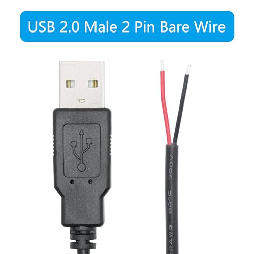 Maixbomr 6FT USB A Male Plug 2 Pin Bare Wire, USB 2.0 A Male Pigtail Open End Power Cable, for USB Equipment Installed or DIY Replacement Maintenance Power Cable(2Pcs) - Image 4