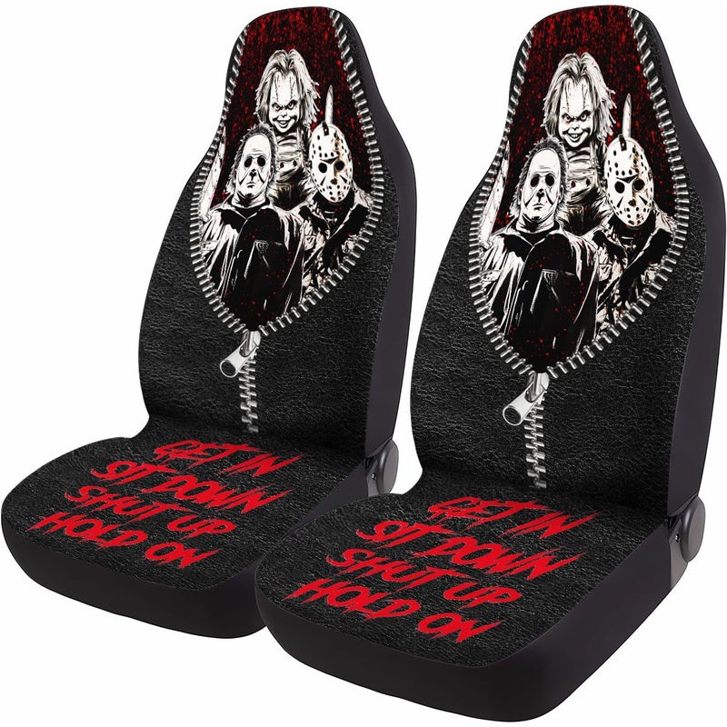 GENANY Horror Movie Car Seat Covers Set of 2, Scary Breathable Front Seat Covers for Truck Sedan SUV, Halloween Car Accessories, Horror Gift for Women Men - Image 1