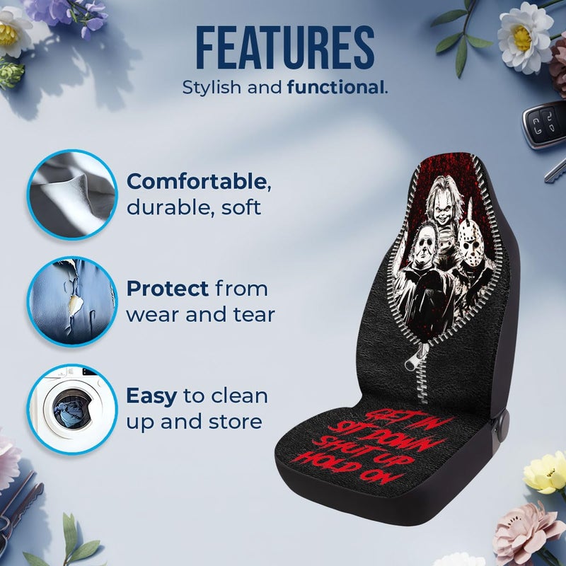 GENANY Horror Movie Car Seat Covers Set of 2, Scary Breathable Front Seat Covers for Truck Sedan SUV, Halloween Car Accessories, Horror Gift for Women Men - Image 5