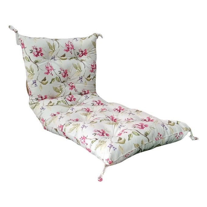 Furniture Cotton Bench Cushion Pink Floral Print 180 x 50 cm 3 Seater with Back Support
