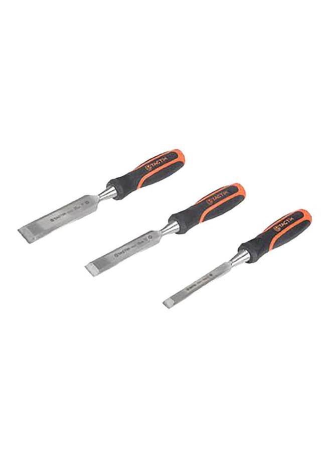 Tactix 3-Piece Chrome-Vanadium Steel Wood Chisels Set with Non-Slip Handle Orange and Black - Image 2