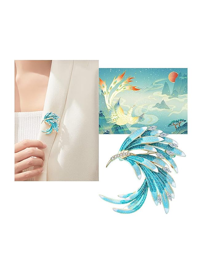 إيروريكس بروش ريشة الفينيق للنساء دبوس بروش أنيق من سبائك باللون الأزرق - Image 3