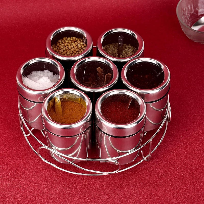 VISAXMI Masala Box for Kitchen Spice Box Stainless Steel Masala Dabba Steel Spice Container Spice Organizer With See through lid Masala Dani for Kitchen 175ml Each Silver - Image 3