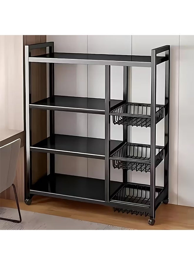 RollsTimi  Kitchen Organizer 4-Tier Metal Heavy Duty Storage Shelving Unit with Wheels, 5CM Adjustable Height, Mobile Utility Service Cart, Organizer Shelves for Garage Kitchen - Image 1