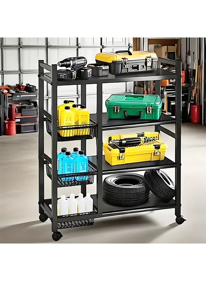 RollsTimi  Kitchen Organizer 4-Tier Metal Heavy Duty Storage Shelving Unit with Wheels, 5CM Adjustable Height, Mobile Utility Service Cart, Organizer Shelves for Garage Kitchen - Image 4