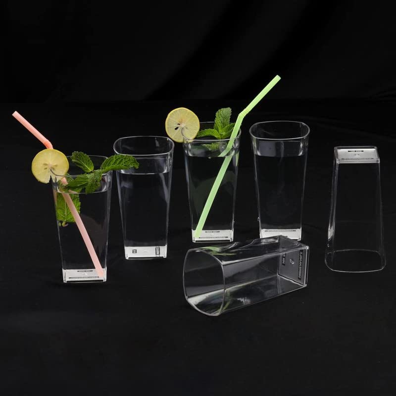 SORATH 8 Pcs Square Unbreakable Transparent BPA Free Food Grade Plastic Fiber Drinking Water Glass Set Juice Glass Cocktail Lassi Soda Milkshake Beer Glass Wine Glass Set White - Image 3