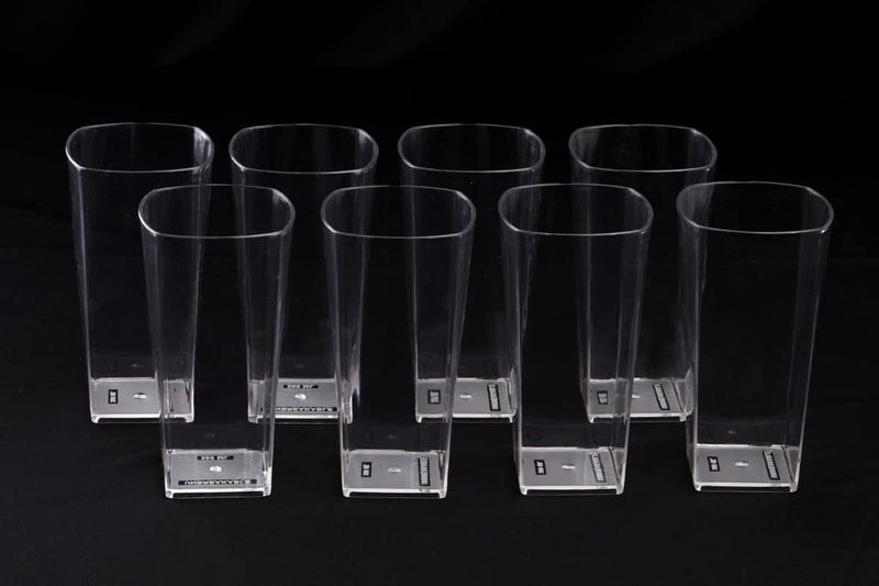 SORATH 8 Pcs Square Unbreakable Transparent BPA Free Food Grade Plastic Fiber Drinking Water Glass Set Juice Glass Cocktail Lassi Soda Milkshake Beer Glass Wine Glass Set White - Image 2