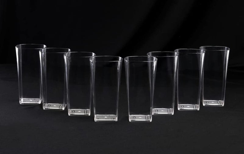 SORATH 8 Pcs Square Unbreakable Transparent BPA Free Food Grade Plastic Fiber Drinking Water Glass Set Juice Glass Cocktail Lassi Soda Milkshake Beer Glass Wine Glass Set White - Image 1