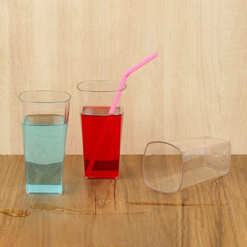 SORATH 8 Pcs Square Unbreakable Transparent BPA Free Food Grade Plastic Fiber Drinking Water Glass Set Juice Glass Cocktail Lassi Soda Milkshake Beer Glass Wine Glass Set White - Image 4