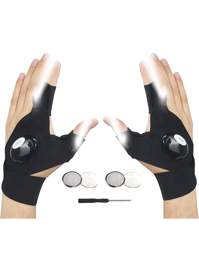 LED Flashlight Gloves Gifts for Men Fit for Car Repairing Night Fishing Running Camping Hiking (1 Pair Black) - Image 1