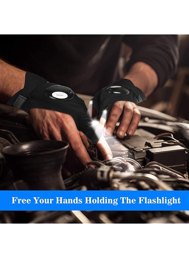 LED Flashlight Gloves Gifts for Men Fit for Car Repairing Night Fishing Running Camping Hiking (1 Pair Black) - Image 2