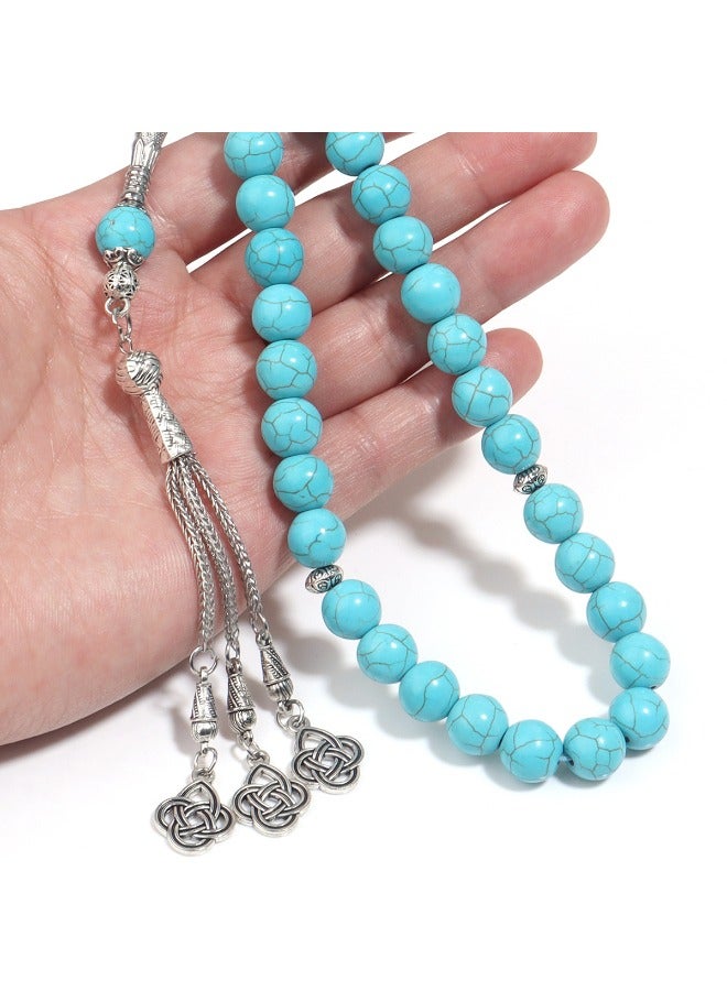 33 سبحة صلاة إسلامية من الفيروز المقلد، سبحة صلاة يومية، تصميم أصلي، سبحة تسبيح 10 مم - Image 3