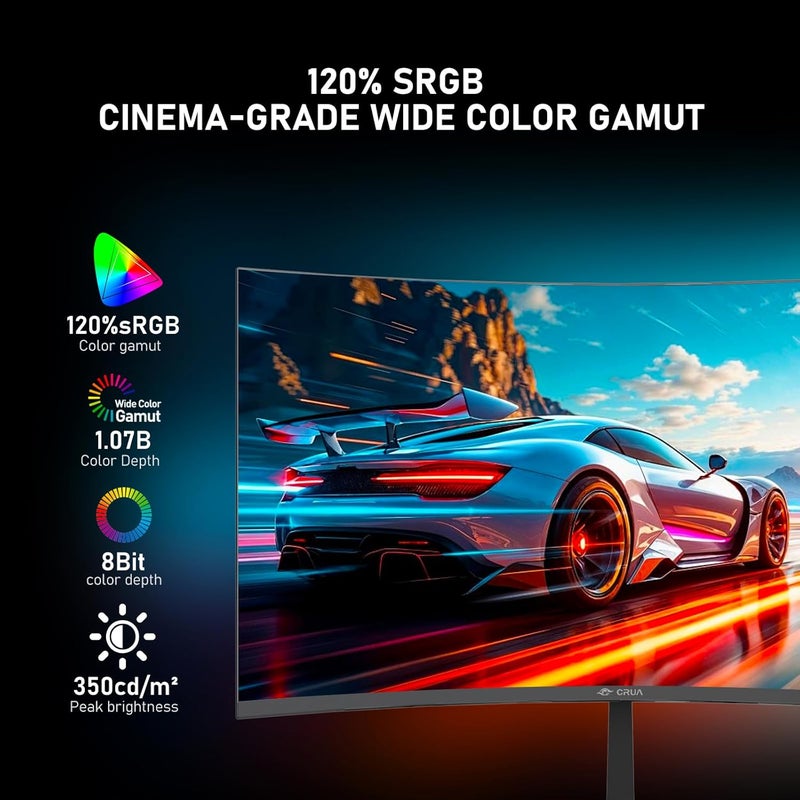 CRUA شاشة ألعاب 27 بوصة منحنية 2K 165Hz 1800R، دقة QHD (2560x1440)، 120% sRGB، FreeSync، وضع LowBlue، تباين 3000:1، شاشة كمبيوتر للرياضات الإلكترونية والمنزل والمكتب - Image 4
