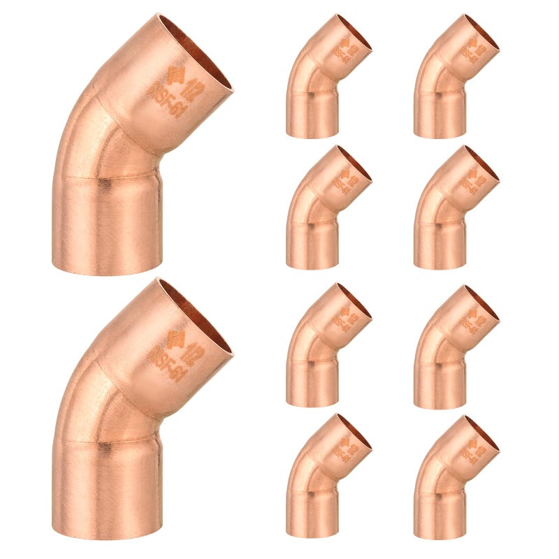 HeSun 10Pack Copper Fittings 12Inch 45Degree Copper Elbow C x C with Sweat Solder Connection - Image 2
