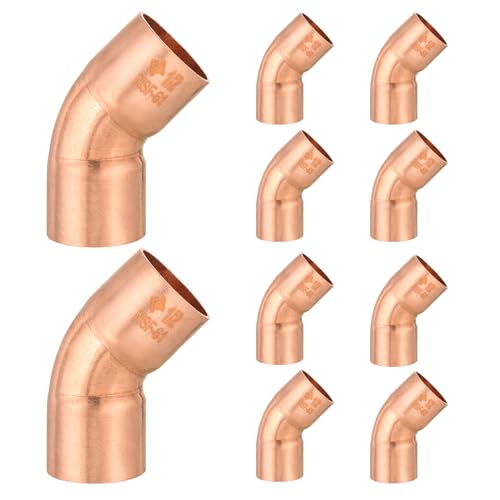 HeSun 10Pack Copper Fittings 12Inch 45Degree Copper Elbow C x C with Sweat Solder Connection - Image 1